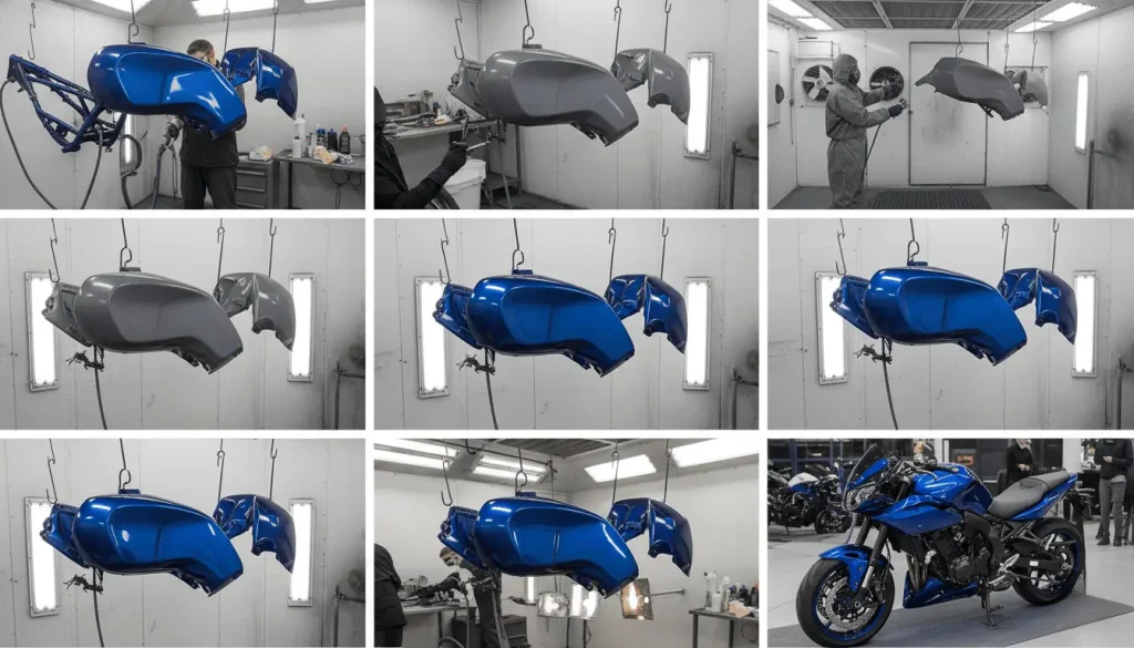 Procédé de peinture d'une moto en cabine